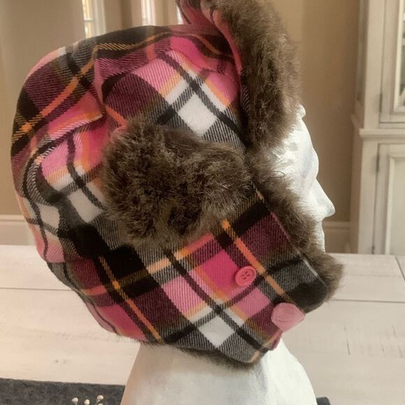Pink Plaid Winter Hat - Picture 3 of 5